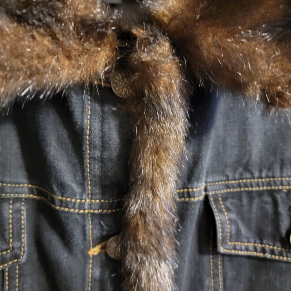 <DENNIS BASSO> Jean Jacket Faux Mink Trim & Removable/Reversible Faux Mink Vest - Picture 5 of 17